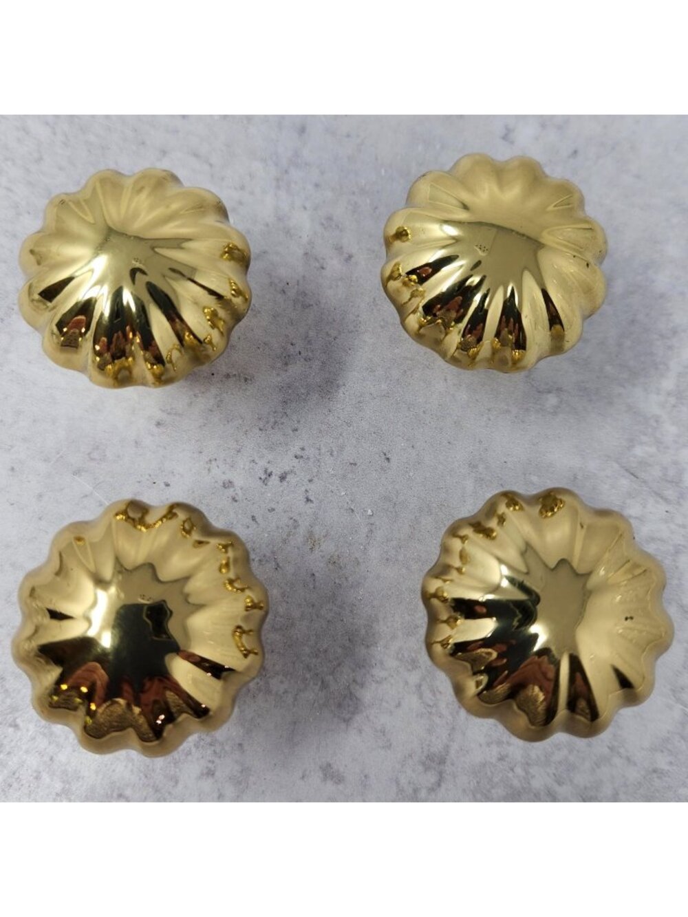 4 Pack Solid BRASS Heavy Gold Large Melon Shaped Round Cabinet Knob 1.5" D 1.5"